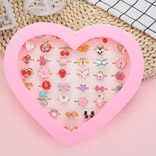 Популярные 36 штук кольца для детей набор колец маленькие девочки с коробкой РОЗОВОГО СЕРДЦА дисплей аксессуары игрушки для детей