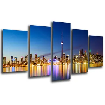 

City Skyscrapers Sunset, photo print on wood, modern picture decorative 26243