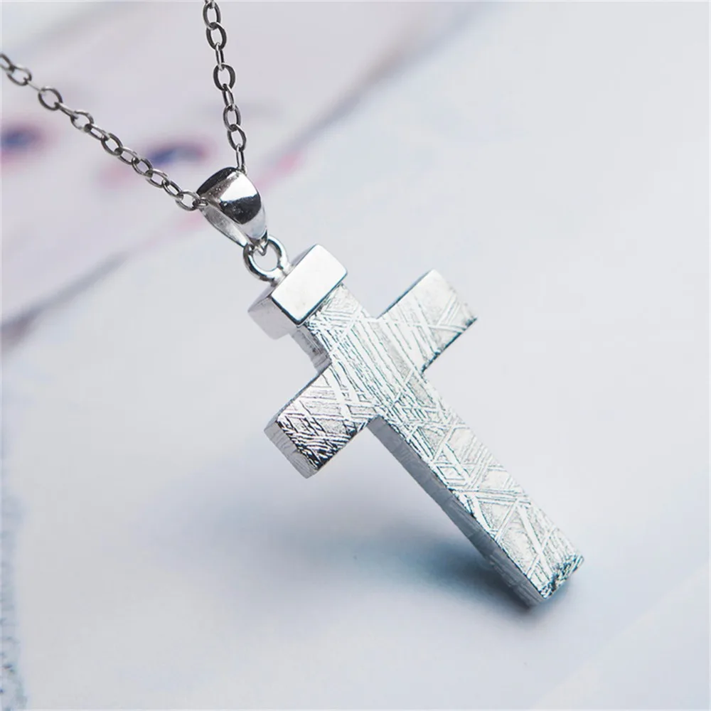 Natural Gibeon Iron Meteorite Cross Shape Necklace (3)