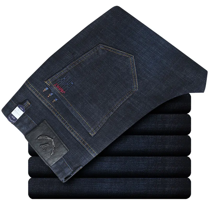 Navy blue Брендовые прямые мужские джинсы новые летние тонкие Молодежные бизнес стрейч повседневные Модные хлопковые мягкие уличные длинные брюки джинсы - Цвет: Navy blue