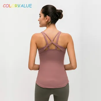 

Colorvalue Cross Straps Gym Yoga Vest Women Breathable Padded Workout Fitness Tank Tops Nylon Athletic Sport Sleeveless Shirts
