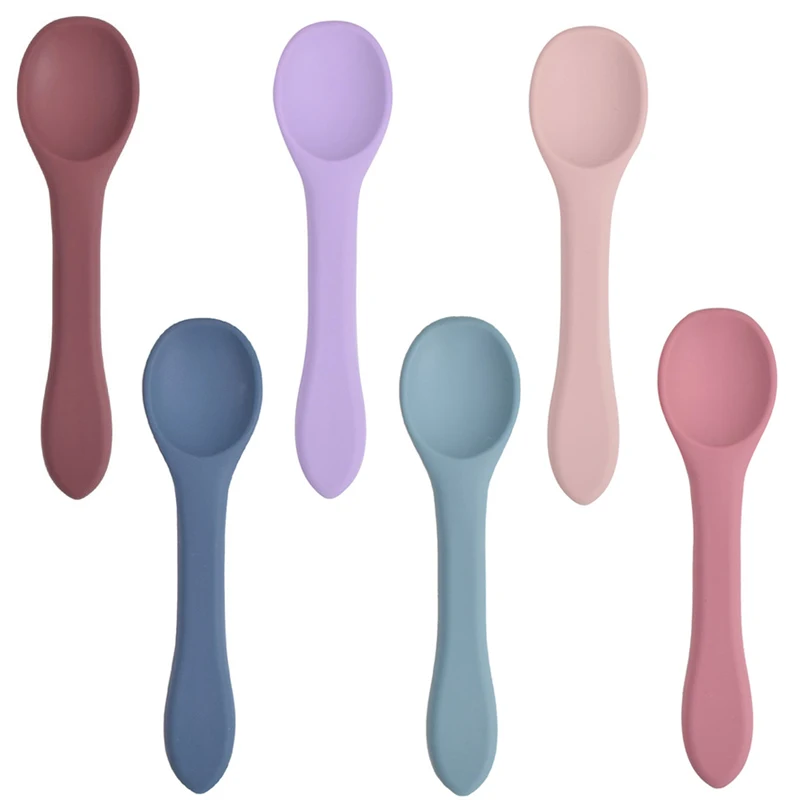 Candy Color Baby Soft Silicone Spoon Safety Baby Learning Spoon Non-Slip Children Food Feeding Tool Easy To Rinse Tableware 28 silicone dining plate silicone meal set silicone feeding set baby tableware set silicone feeding bowl children feeding tray