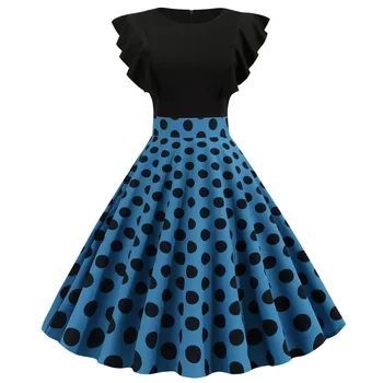 

Vintage Summer Black Polka Dot Print Dress Elegant Petal Sleeve Pinup Party Dresses Robe Femme 2020 Plus Size Women Vestidos