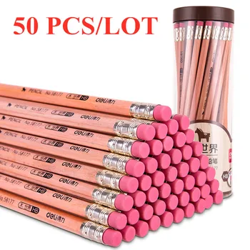 

50 pcs Student Writing Pencil with Eraser Rubber Head Exam Art Painting Sketch Pencil Safety Log 2B/HB Hexagon Rod