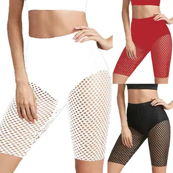 

New Fashion Ladies Solid Color Full Fishnet See Through Mesh Insert Hot Pant Legging Cycling Short Shorts