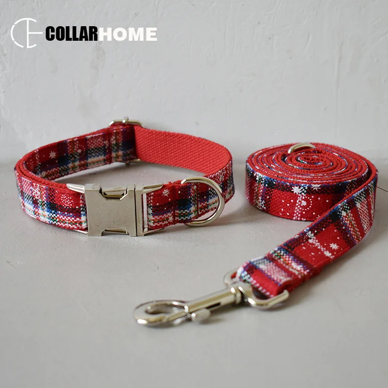 Dog Collar Leash Set Рождественский подарок, гравировка, ошейник и поводок для собак, вечерние, мягкие, для тренировок на открытом воздухе, нейлоновый красный ошейник для питомца, щенка - Цвет: Dog Collar Leash Set