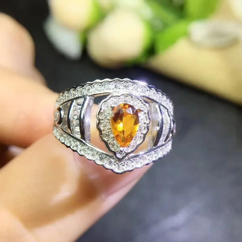 Кольцо с натуральным цитрином в форме короны,, серебро 925 пробы, 0.65CT, драгоценный камень 5*7 мм, Q910319