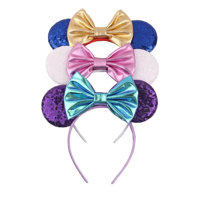 12 шт. ins модные глянцевые кожаные ободок с бантиком с блестящими ушками животных бант палочки для волос Принцесса Вечерние головные уборы бутик головной убор