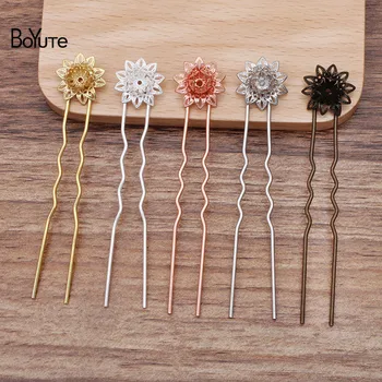 

BoYuTe (10 Pieces/Lot) 14*7MM Brass Flower Welding 75*10*1.2MM Iron U-shaped Hairpin Diy Jewelry Accessories Materials