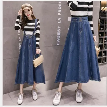 

2020 New Stylish Women Denim Skirt Empire A Line Jupe Femme Plus Size 3XL Detachable Cowboy Skirt With Straps Office Lady H324