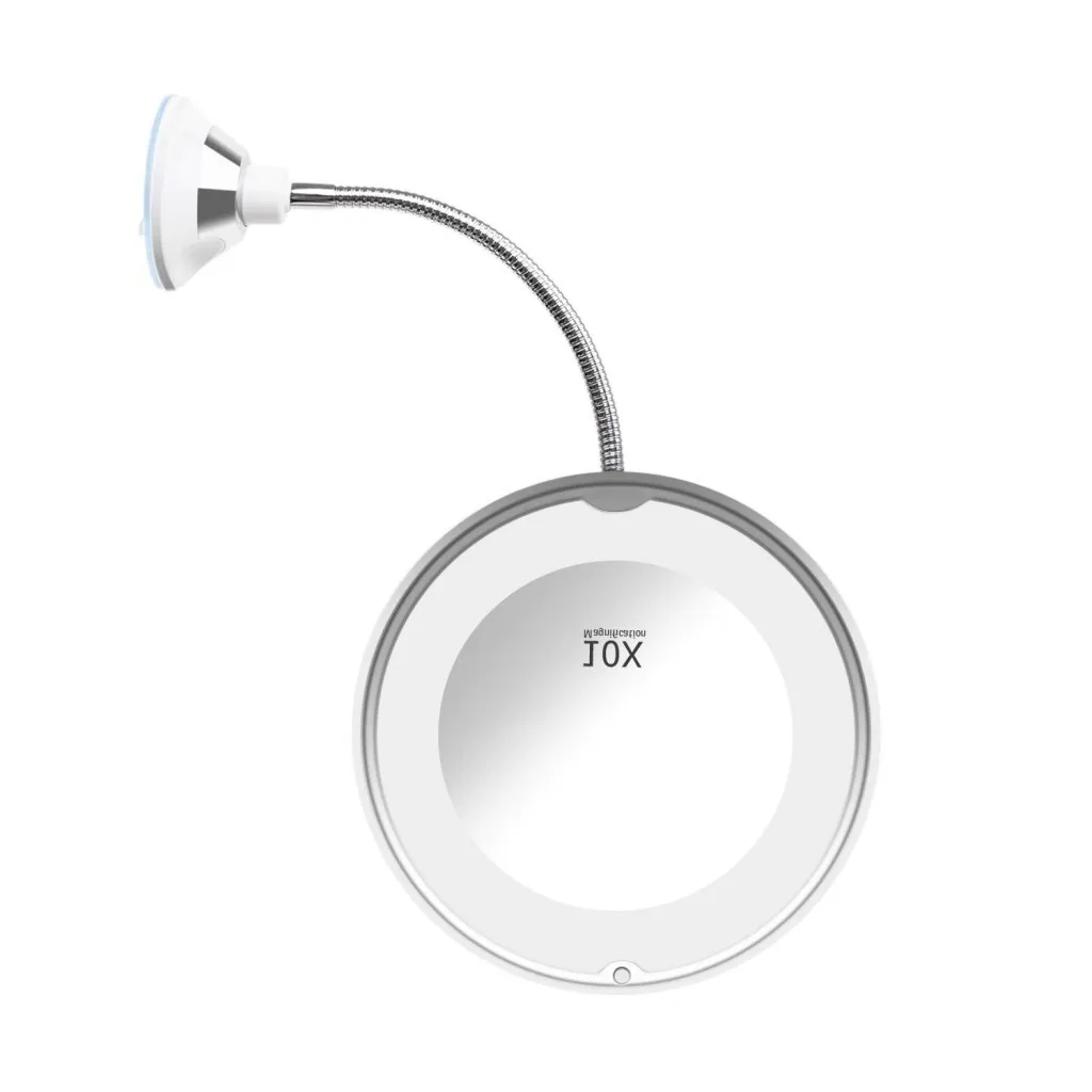 

10X Amplifier LED Sucker with Gooseneck Lengthened Flexible Metal Tubing Makeup Mirror Circle 360-Degree Rotating Bathroom Mirro