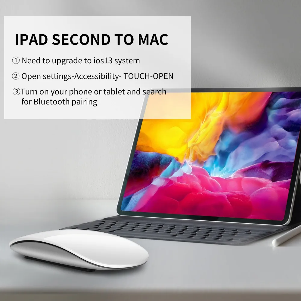 Ratón inalámbrico con Bluetooth 5,0, Mouse recargable, silencioso, multiarco táctil, mágico, ultrafino, para portátil, Ipad, Mac, PC, Macbook - Imagen 6