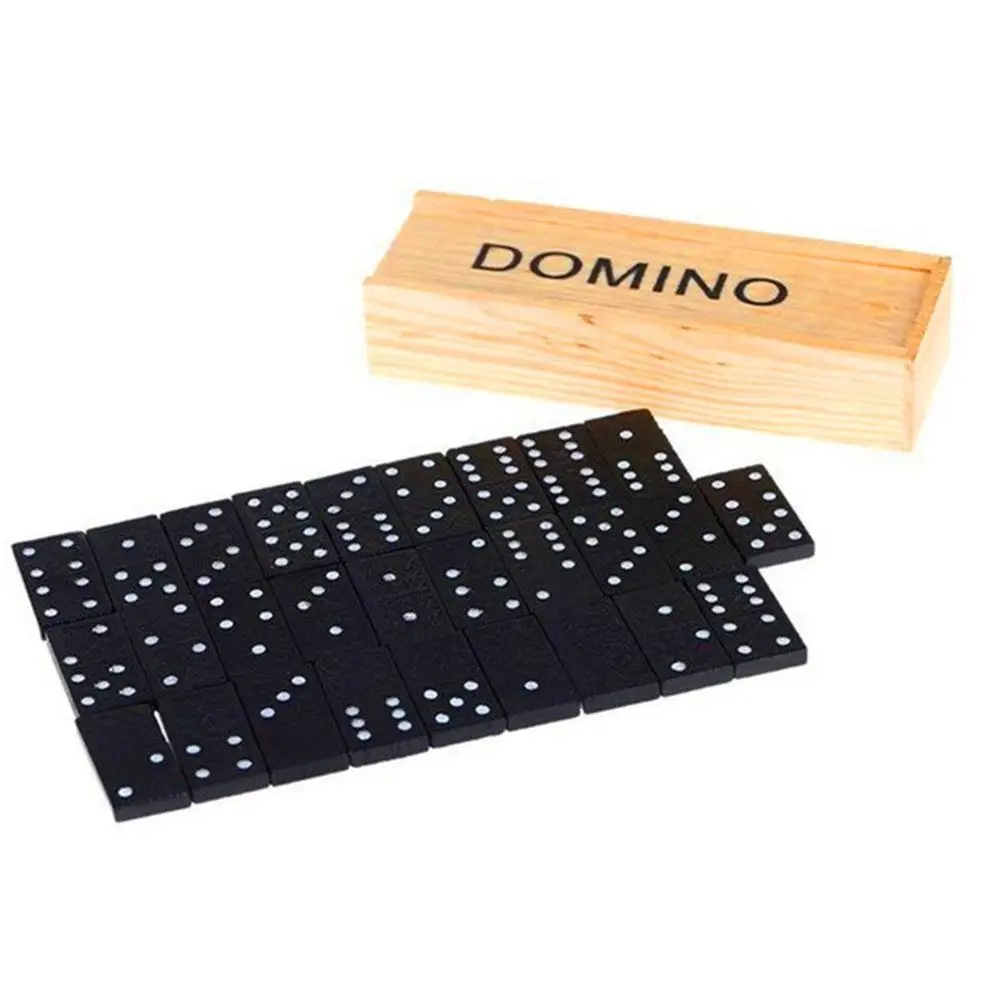 Wooden 28 Domino Kids Childs Box Dominoes Set Toy Traditional Children #T 
