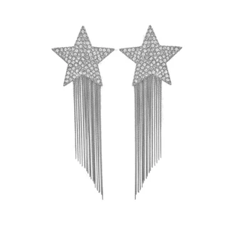 

New Earrings Fashion Personality Five-pointed Star Crystal Tassel Long Ear Accessories Drop Dangling Earrings Wedding Jewelry