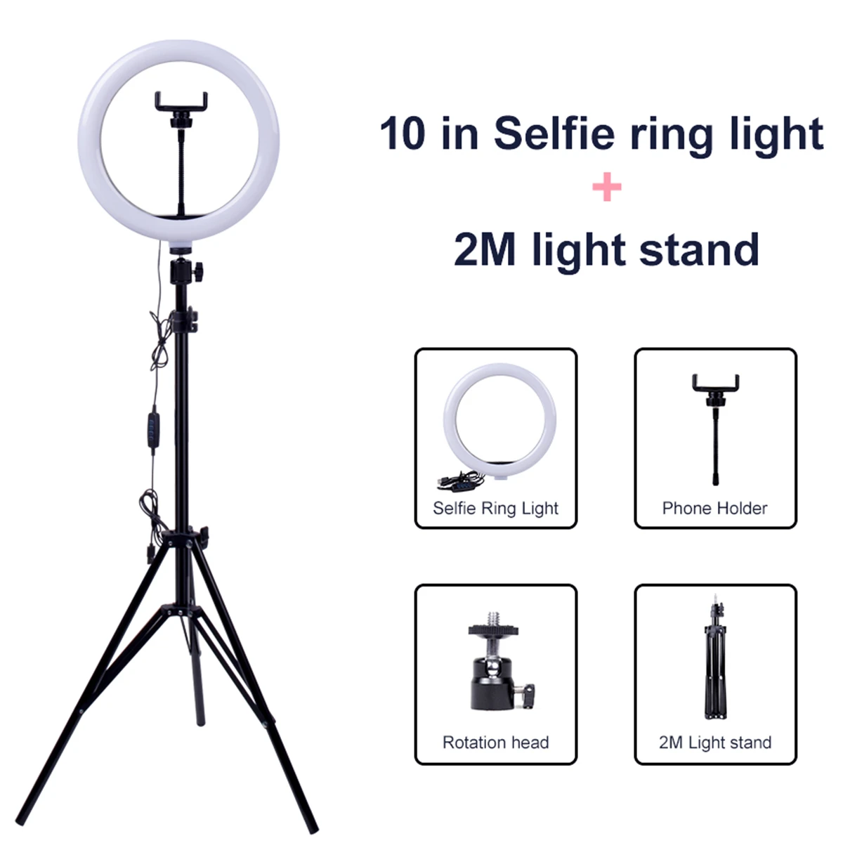 Anneau Lumineux LED 10 Inch /à Intensit/é Variable en Continu avec Support de Tr/épied R/églable et Support de T/él/éphone Portable pour Diffusion en Direct Vid/éo Anneau Selfie Lumi/ère /Éclat 25cm 3 C