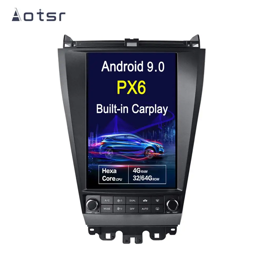 4G 64G PX6 Android 9,0 автомобильный Радио Tesla вертикальный экран для Honda Accord 7 Аудио плеер In-dash Carplay gps навигация