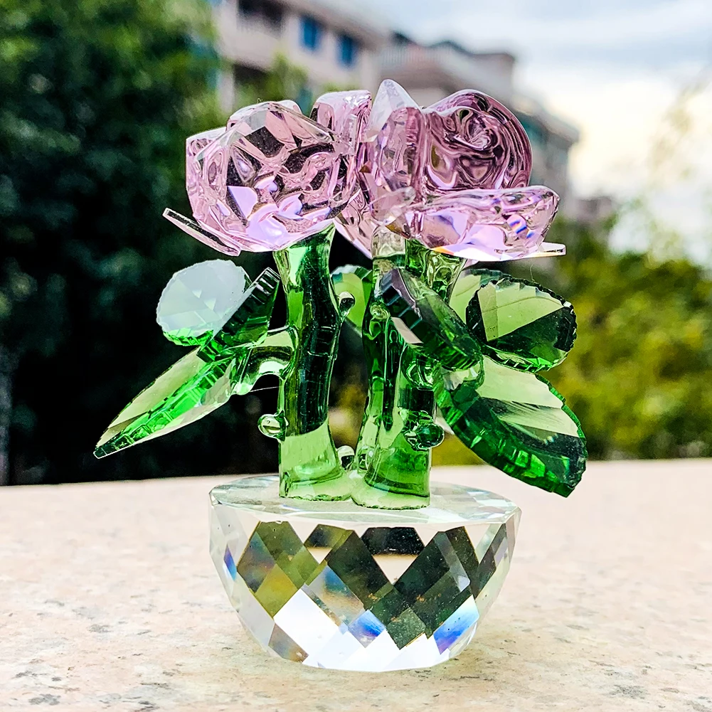 H&D HYALINE & DORA Purple Crystal Rose Bouquet Flowers Crystal Figurines  Collectibles Ornament Gifts