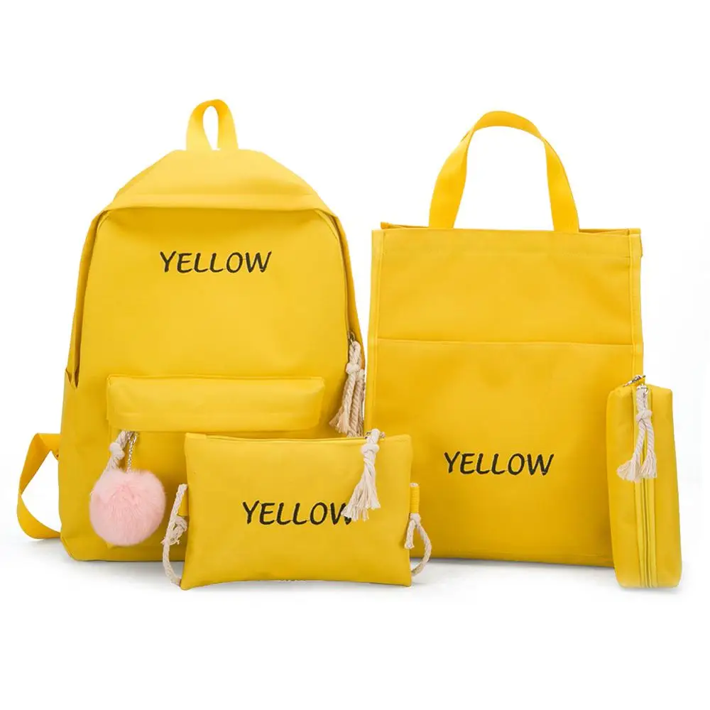 

4pcs/set Canvas Student Backpack Shoulder Women Preppy Style School Backpack Style Women Backpack Pen Bags sac a dos femme 2019