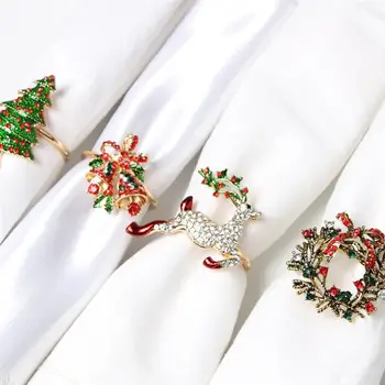 

4Pcs Christmas Napkin Clasps Rhinestone Napkin Buckles Alloy Napkin Rings Xmas Napkin Rings For Christmas Napkin Tableware Party
