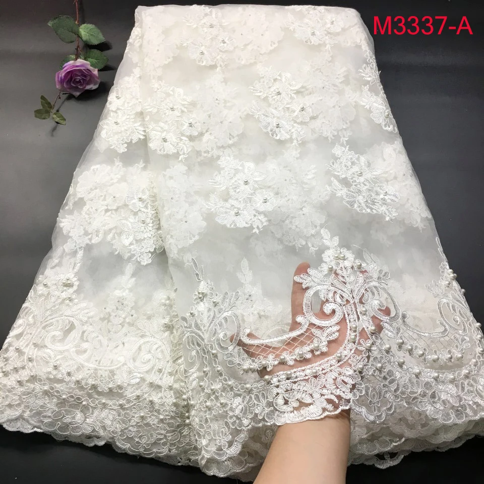 

2019 High Quality Nigerian Tulle Lace Fabrics Latest Beaded Mesh African Lace Fabric Bride French Net Lace Fabric M3337