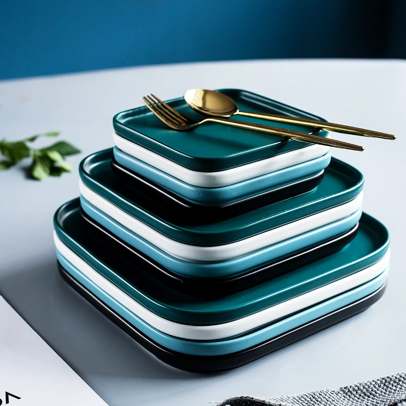 

Nordic Western Food Plate Ceramic Square Dessert Dish Steak Snack Fruit Cake Pasta Flat Plate Breakfast Tray Dinner Tableware