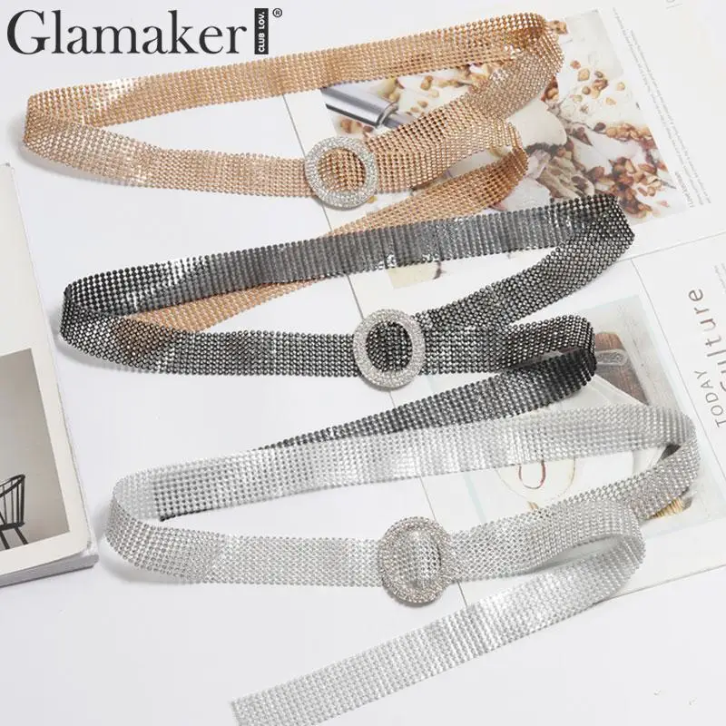 

Glamaker Diamond glitter belt pvc accessories Women wide belt for dress female Korean fashion 2019 vintage waistbelt plus size