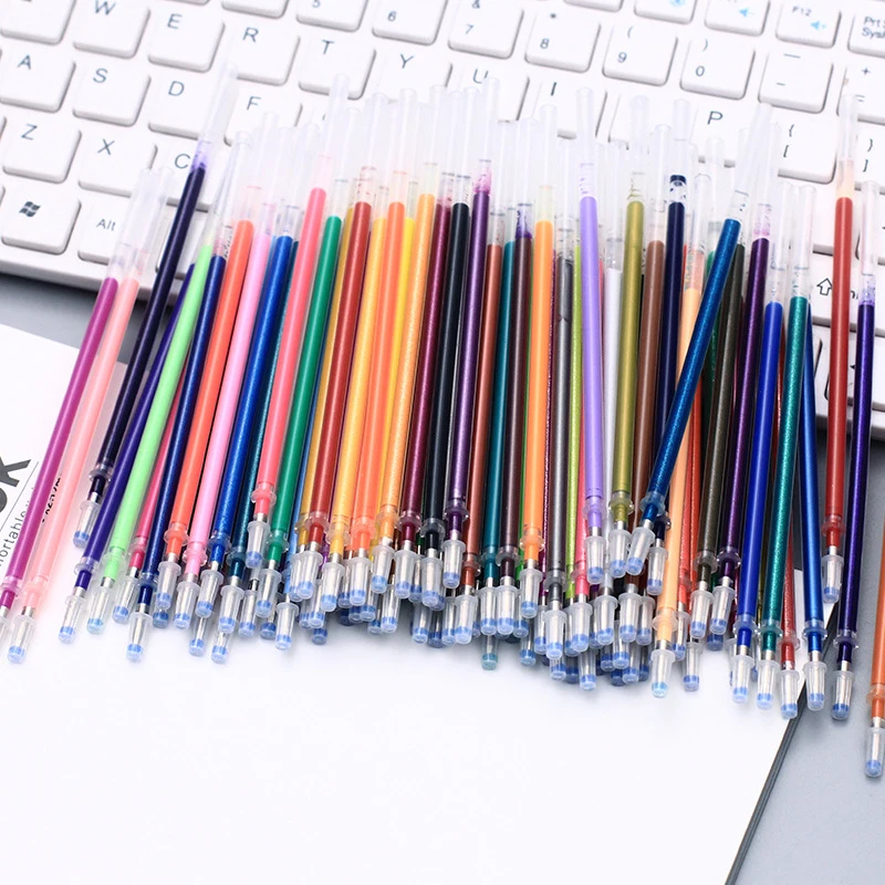 

100 Colors Ballpint Gel Pen Refill Rod Multi Glitter Flash Colored Painting Gel Ink Pens Refills for Graffiti Drawing Stationery