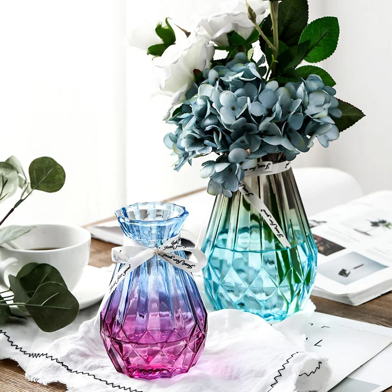 

Two-color Gradient Glass Vase Creative Simple Transparent Hydroponic Plant Dry Vase Living Room Arrangement