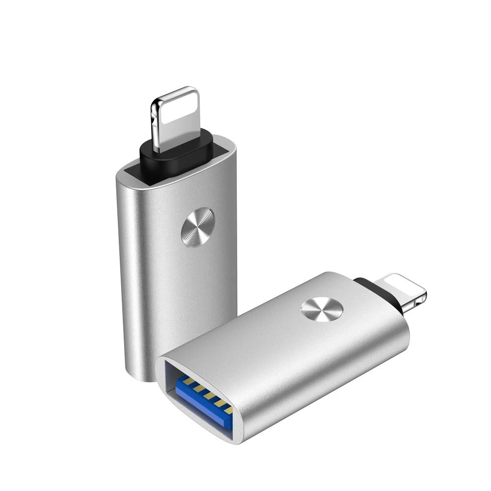 Серебристый OTG адаптер для iPhone 7, 8, 6, 6s Plus, X, XR, Xs, 11 Pro, Max, iPad, iOS, 11, 12, 13, для чтения SD карт, флеш-накопитель, камера, USB кабель, подключение - Цвет: Серебристый