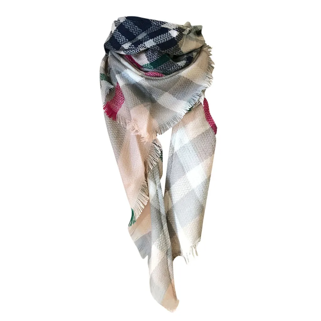 Женская теплая длинная шаль, цветные платки, шарфы, повседневные шарфы, двойная клетчатая большая Дамская осенняя и зимняя теплая шаль - Цвет: O