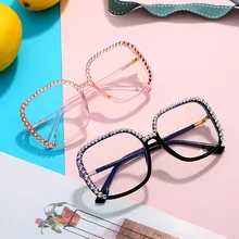 Винтажная кристальная квадратная рамка для очков для женщин модные очки Роскошные со стразами прозрачные линзы очки oculos de sol feminino