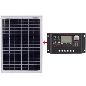 

Black 18V20W Solar Panels + 12V/24V Solar Controller With Usb Interface Battery Travel Power Supply