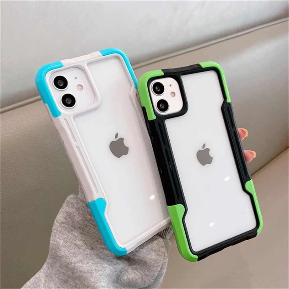 Shockproof Phone Case For iPhone 12 11 13 Pro Max X XR Transparent Case For iPhone 7 8 Plus 11 12 13 Hard PC Soft TPU Full Cover phone pouch case