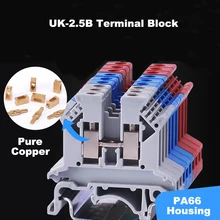 

25Pcs Terminal Block UK2.5B Din Rail Screw Type Bornier Electric Wire Cable Connector Pure Copper Morsettiera 32A 2.5mm2 14AWG