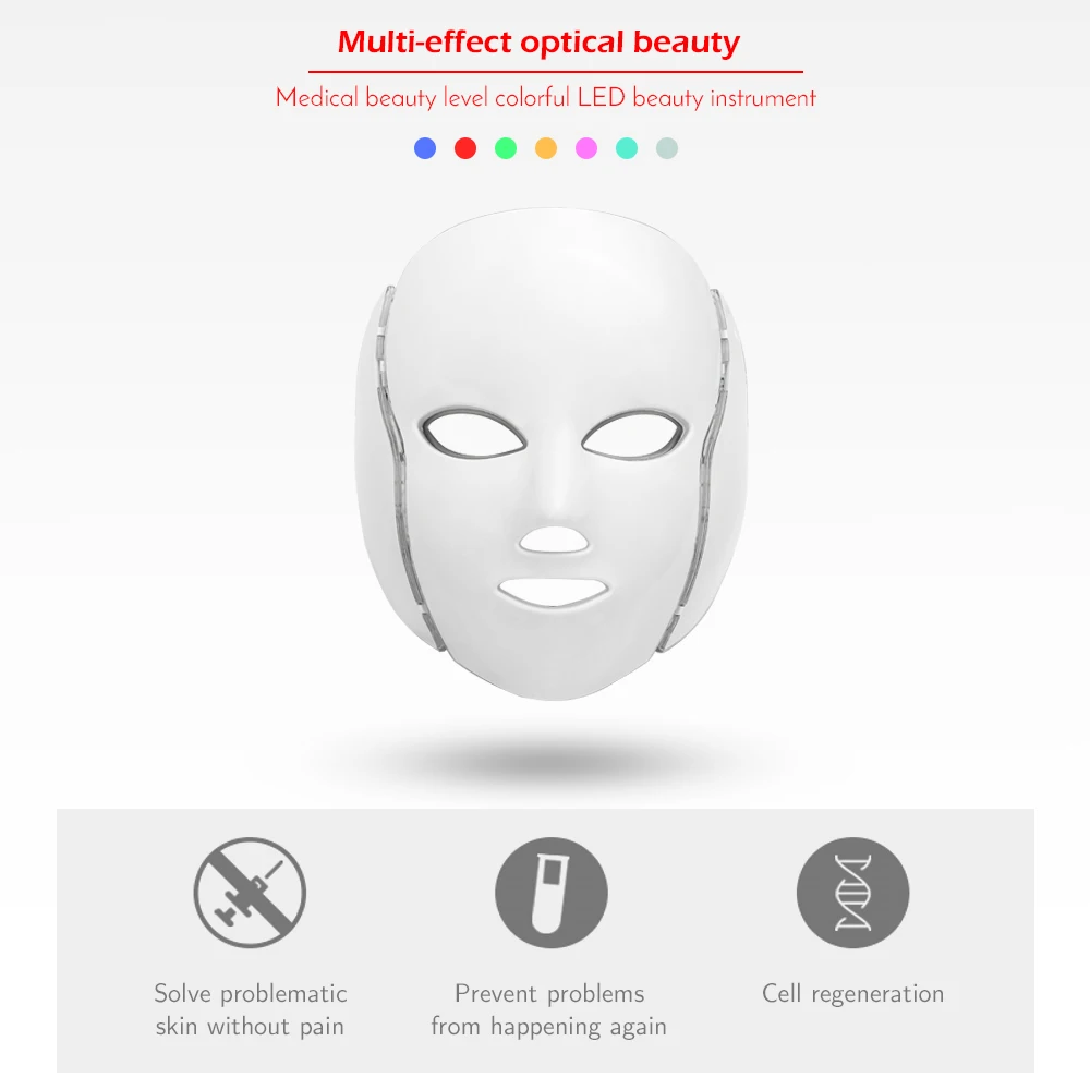  7 Colors Light LED Facial Mask With Neck Skin Rejuvenation Face Care Treatment Beauty Anti Acne The - 33022880792