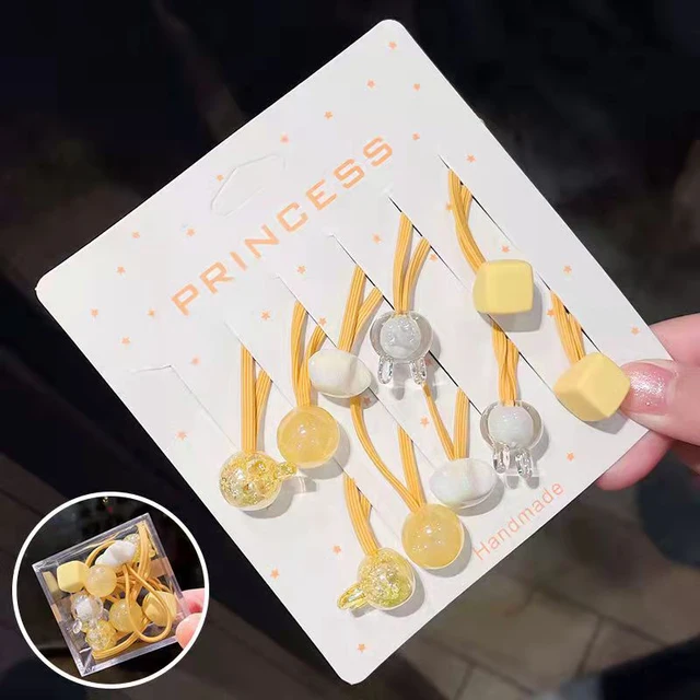 10 pcs Children's Headband Headwear Heart Hair Korean Version Cartoon Girl Rubber Band Sweet Cute Hair Tie Hair Accessories Yellow