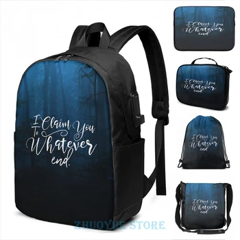 

Throne of Glass, To Whatever End, Rowaelin, Heir of Fire USB Charge Backpack men School bags Cosmetic bag Travel laptop bag