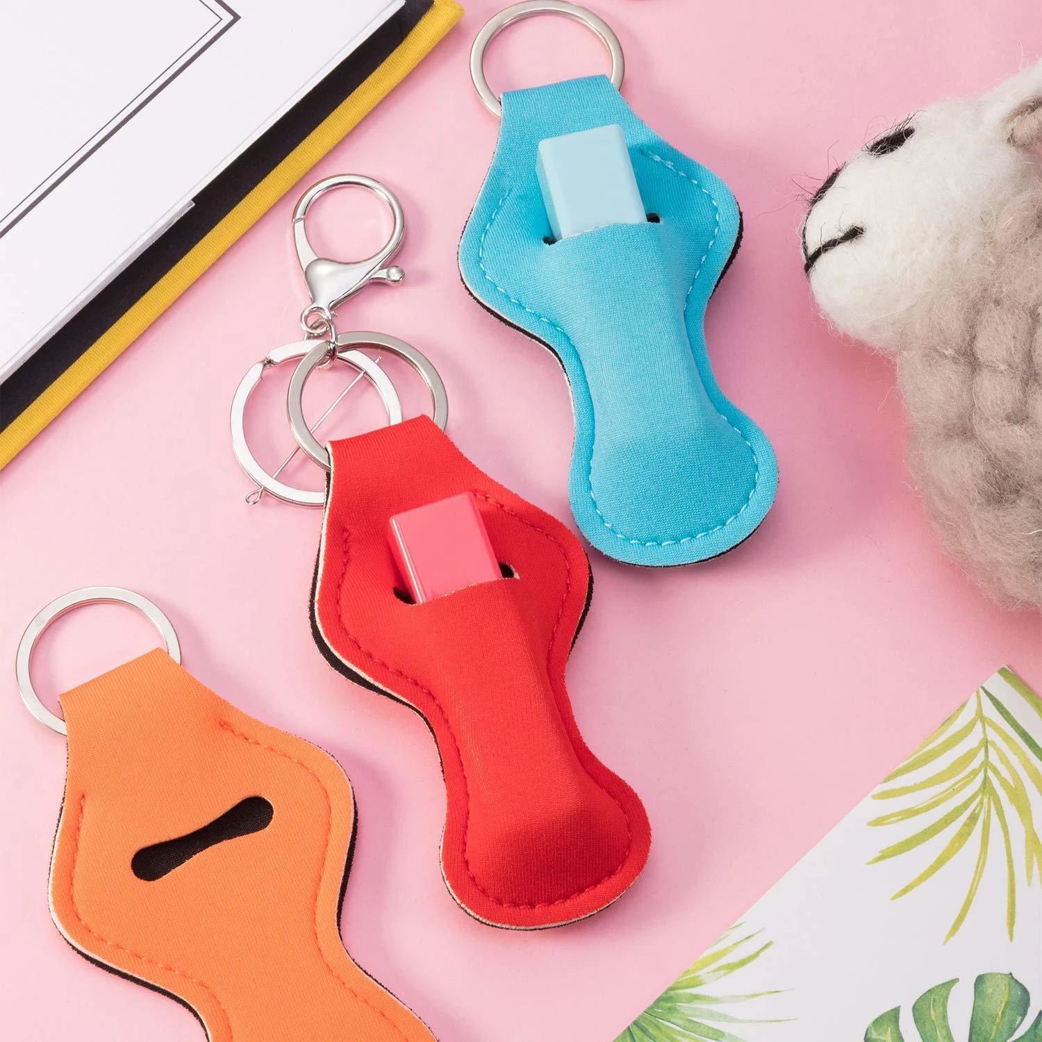 2 шт. модный тканевый цветной чехол для губной помады брелок ключей бальзам губ