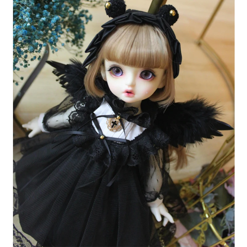 Платье BJD 1/6 1/4 кукла черное платье + лента для волос крылья куклы blyth аксессуары