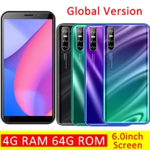 Nota global da versão 9s android quad core 4 gb ram 64 gb rom telefones celulares 6.0 polegada hd tela cheia face id desbloqueado 5mp + 13mp câmera