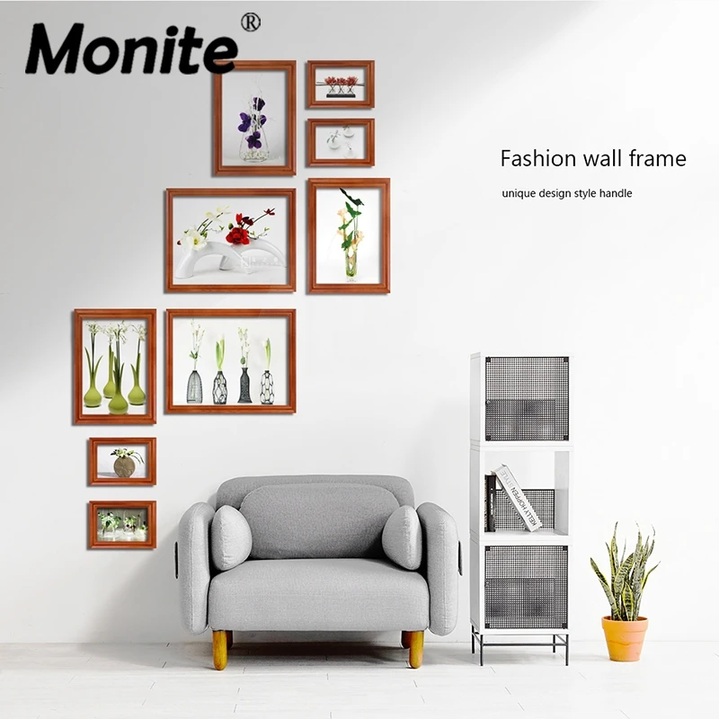 

Monite Home Art Decor 9 Pieces Wood Wall Hanging Photo Frames Multi Picture Collage Set