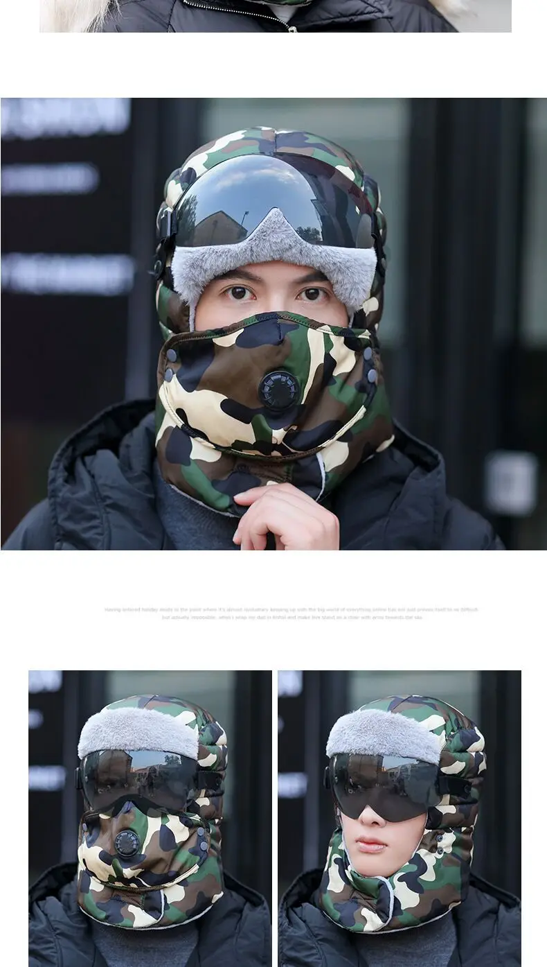 Winter Bomber Hats Plush Earflap Russian Ushanka with Goggles Men Women's Trapper Aviator Pilot Hat Faux Leather Fur Snow Caps