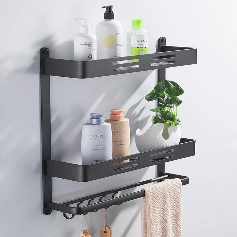 Black Aluminium Bathroom Shelf Rispa