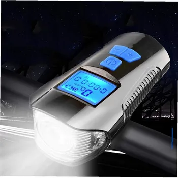 

4 Mode USB Bike Front Light Computer 6 Mode Horn Flashlight Speedometer Display Stopwatch LED Bike
