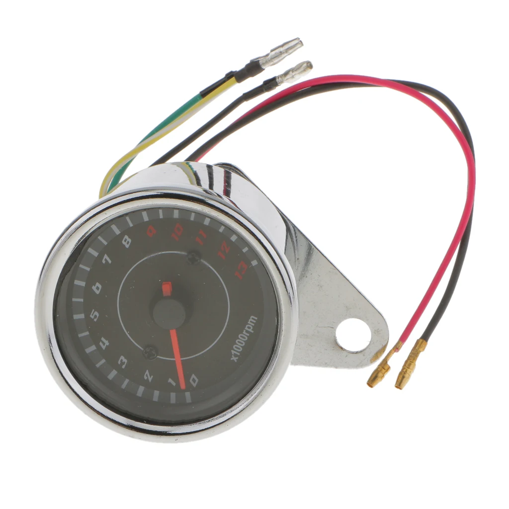 Universal Metal Motorcycle Tachometer Gauge 0-13000RPM Silver