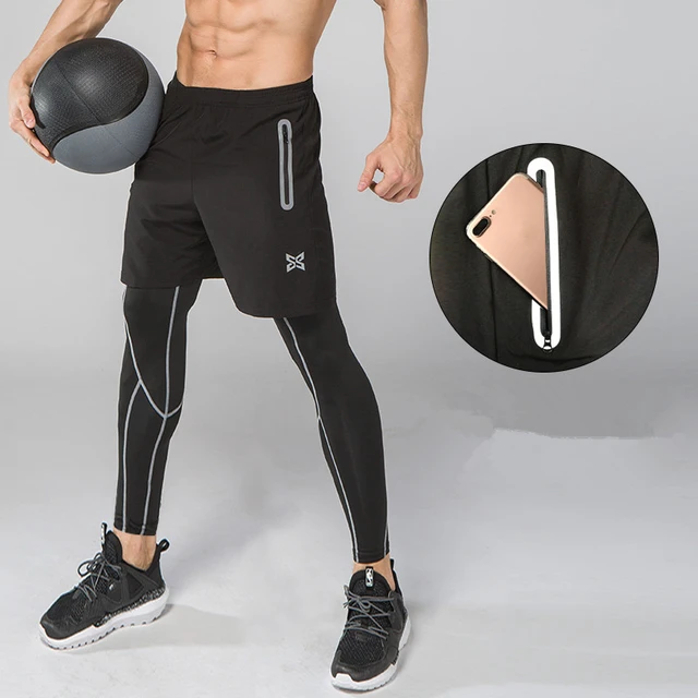 Mallas de compresión para hombre, pantalones cortos para ropa deportiva para fútbol, Fitness, baloncesto, bolsillo con cremallera, 2 piezas _ - AliExpress Mobile