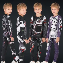 Детский тренировочный комплект для бокса на рост 100-150 см, ММА Рашгард, компрессионная футболка+ штаны, JujitsuLong, Колготки с рукавами, брюки, спортивные костюмы для мальчиков