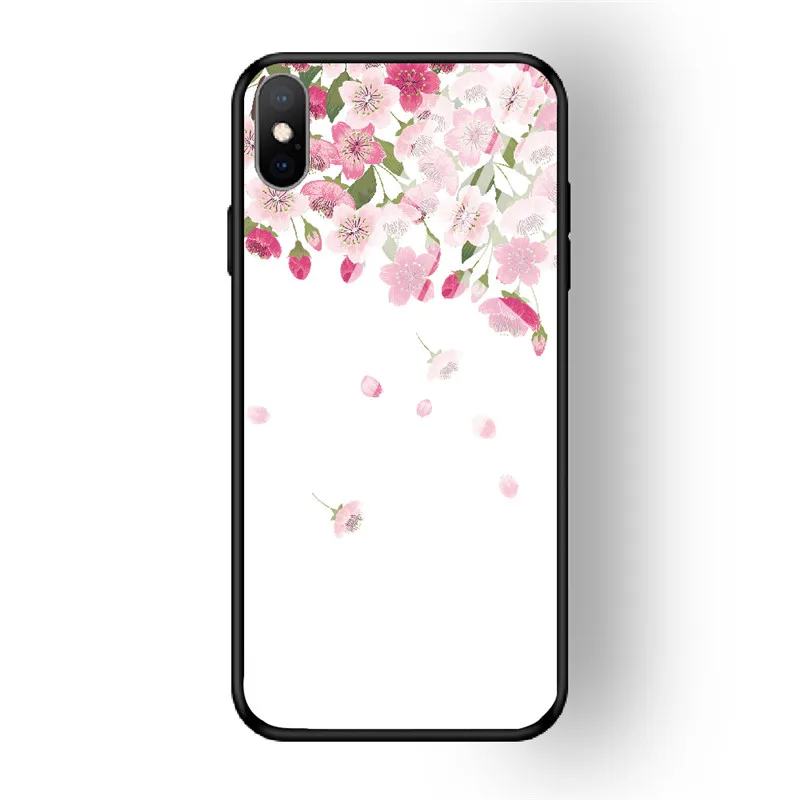 12 Чехол для телефона с цветочным рисунком для iPhone 7, 8, 6, 6S PLUS, XR, X, XS MAX, задняя крышка из закаленного стекла, чехол для iPhone 5 5S se, глянцевый противоударный чехол - Цвет: 12