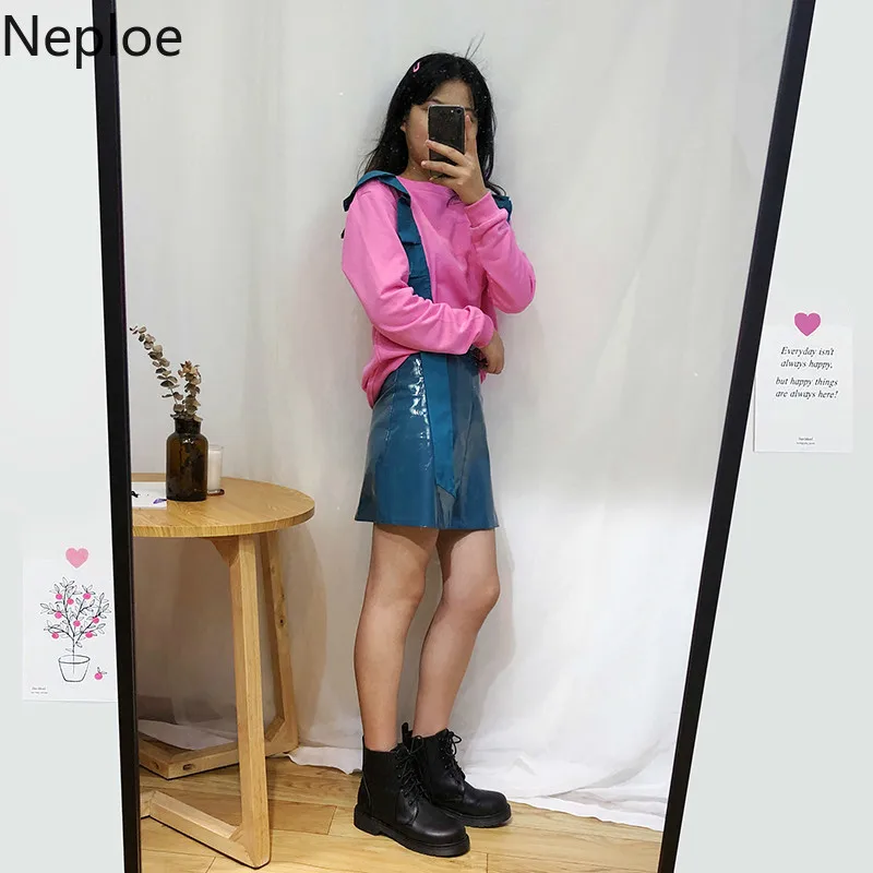 Neploe в Корейском стиле новые свободные Повседневное контраст Цвет древесный гриб»; пуловер толстовки с круглым вырезом и длинными рукавами детская теплая толстовка; осенне-весенний Топ