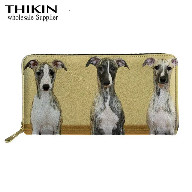 Женский кошелек THIKIN с принтом Whippets, тонкая сумка для денег для дам, Длинный кошелек из искусственной кожи, милые женские кошельки с рисунком собаки из мультфильма